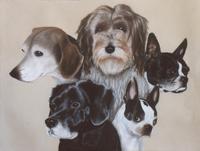 The Completed Portrait, With All Five Dogs